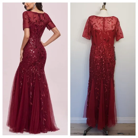 Ever Pretty Red Sequin Short Sleeve Gown for Weddings - Picture 5 of 13